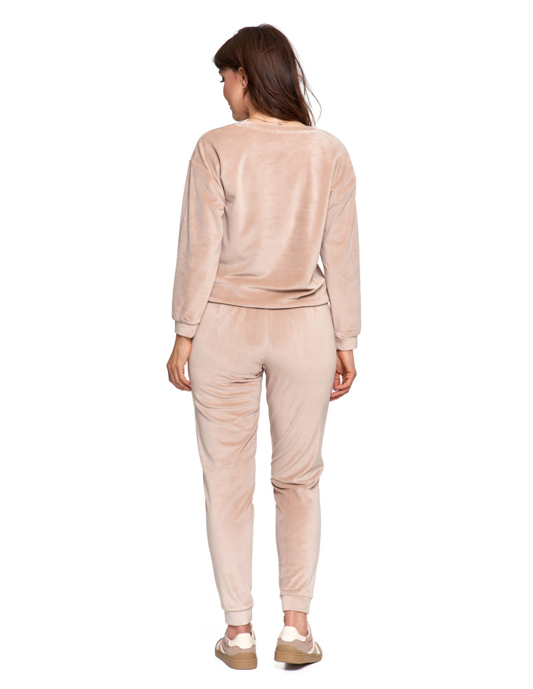 Bluzy - Bluza damska welurowa bez kaptura z haftem BEŻOWY - produkt moraj.pl 11