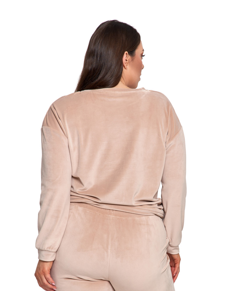 Bluzy - Bluza damska welurowa bez kaptura z haftem BEŻOWY - produkt moraj.pl 15