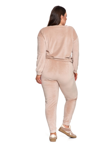 Bluzy - Bluza damska welurowa bez kaptura z haftem BEŻOWY - produkt 22
