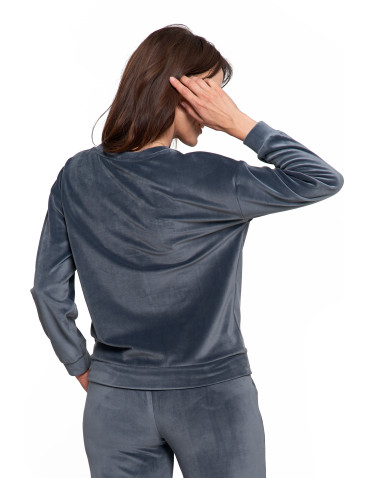 Bluzy - Bluza damska welurowa bez kaptura z haftem GRAFITOWY - produkt 2