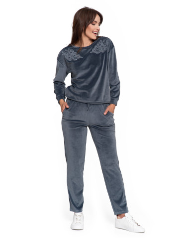 Bluzy - Bluza damska welurowa bez kaptura z haftem GRAFITOWY - produkt 7