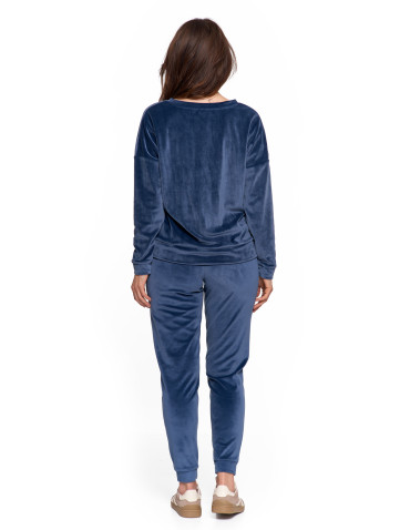 Bluzy - Bluza damska welurowa klasyczna z dekoltem V GRANATOWY - produkt 7
