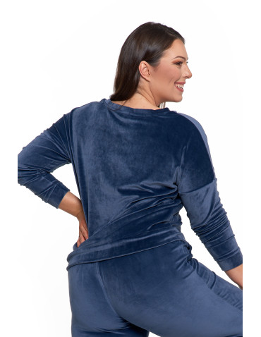 Bluzy - Bluza damska welurowa klasyczna z dekoltem V GRANATOWY - produkt 14