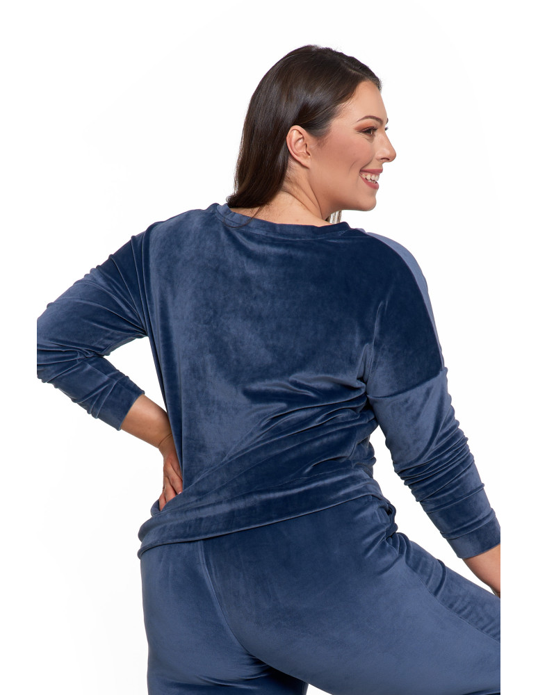 Bluzy - Bluza damska welurowa klasyczna z dekoltem V GRANATOWY - produkt moraj.pl 14