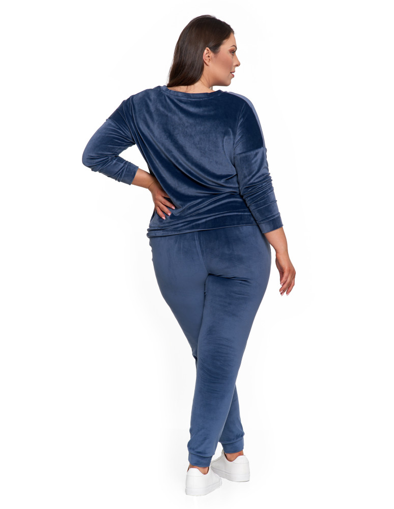 Bluzy - Bluza damska welurowa klasyczna z dekoltem V GRANATOWY - produkt moraj.pl 19