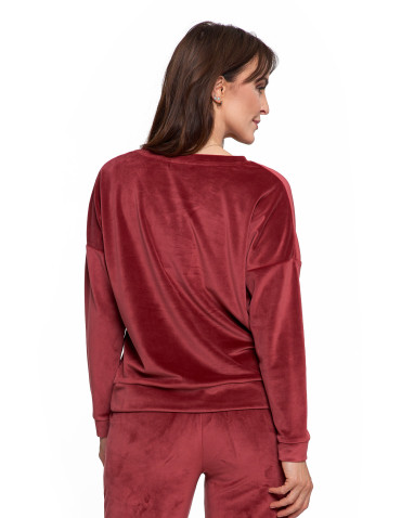 Bluzy - Bluza damska welurowa klasyczna z dekoltem V BORDOWY - produkt 2