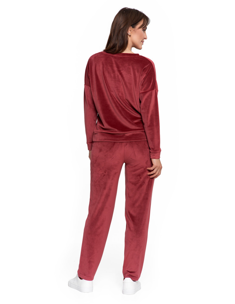 Bluzy - Bluza damska welurowa klasyczna z dekoltem V BORDOWY - produkt moraj.pl 8