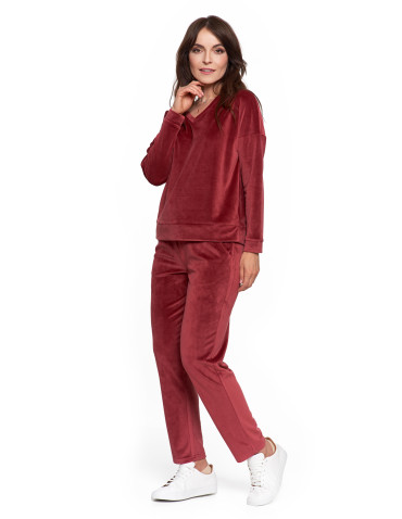 Bluzy - Bluza damska welurowa klasyczna z dekoltem V BORDOWY - produkt 11