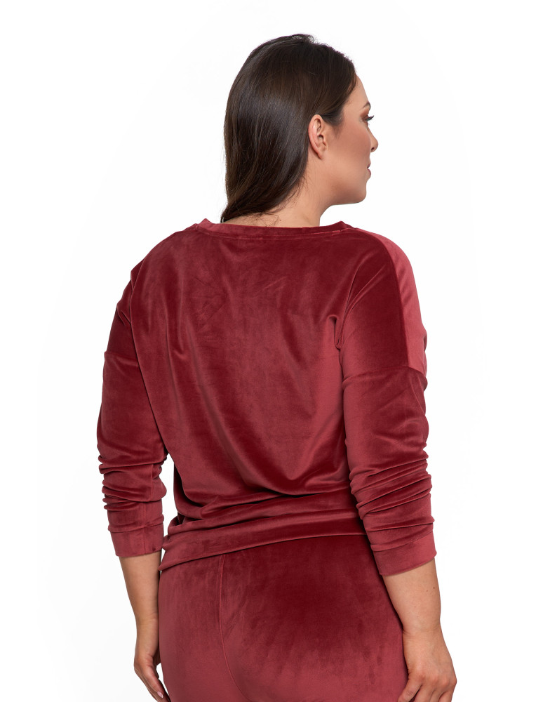 Bluzy - Bluza damska welurowa klasyczna z dekoltem V BORDOWY - produkt moraj.pl 13