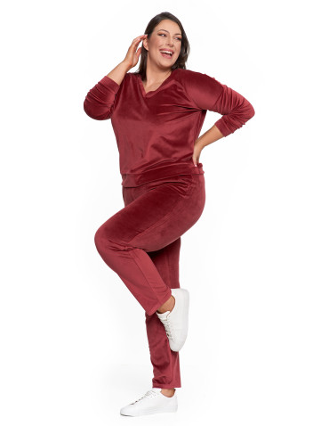 Bluzy - Bluza damska welurowa klasyczna z dekoltem V BORDOWY - produkt 16