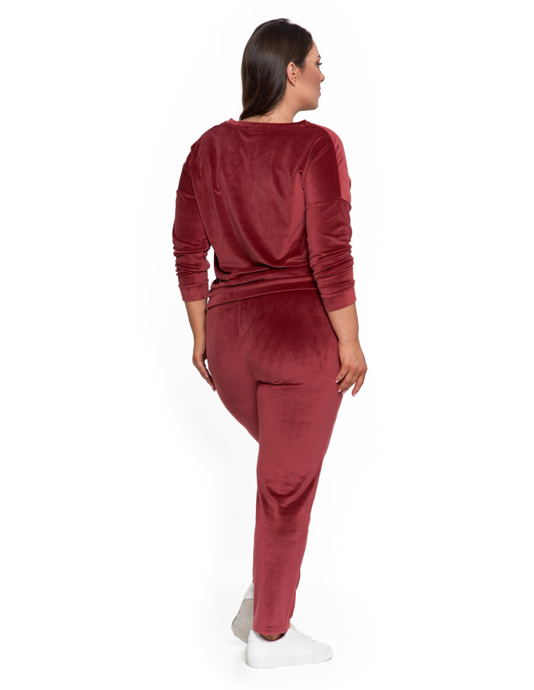 Bluzy - Bluza damska welurowa klasyczna z dekoltem V BORDOWY - produkt moraj.pl 17