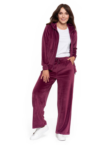 Bluzy - Bluza damska welurowa rozpinana z kapturem i kieszeniami FIOLETOWY - produkt 7