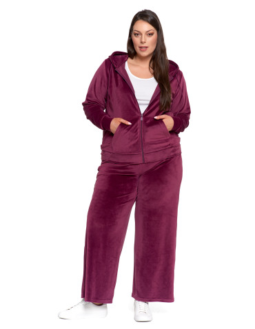 Bluzy - Bluza damska welurowa rozpinana z kapturem i kieszeniami FIOLETOWY - produkt 12