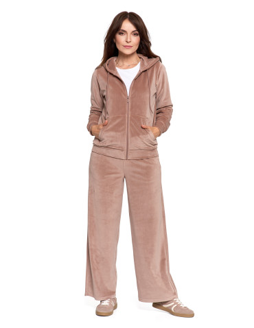 Bluzy - Bluza damska welurowa rozpinana z kapturem i kieszeniami MOKKA - produkt 8