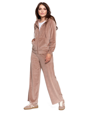 Bluzy - Bluza damska welurowa rozpinana z kapturem i kieszeniami MOKKA - produkt 9