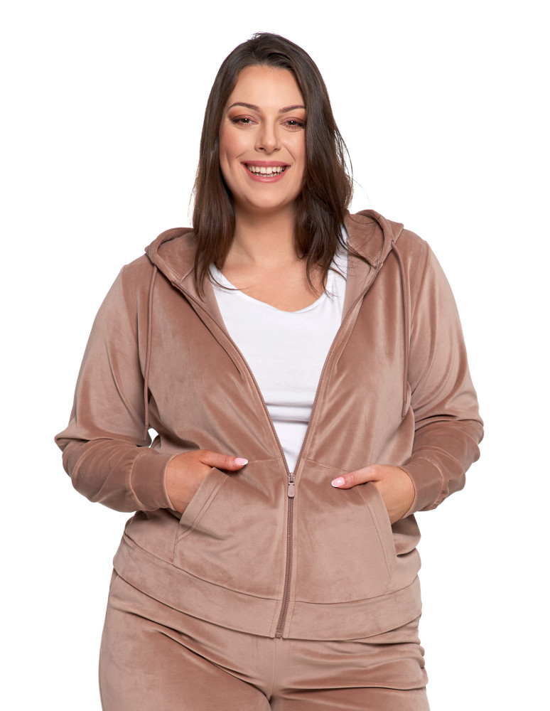 Bluzy - Bluza damska welurowa rozpinana z kapturem i kieszeniami MOKKA - produkt moraj.pl 13