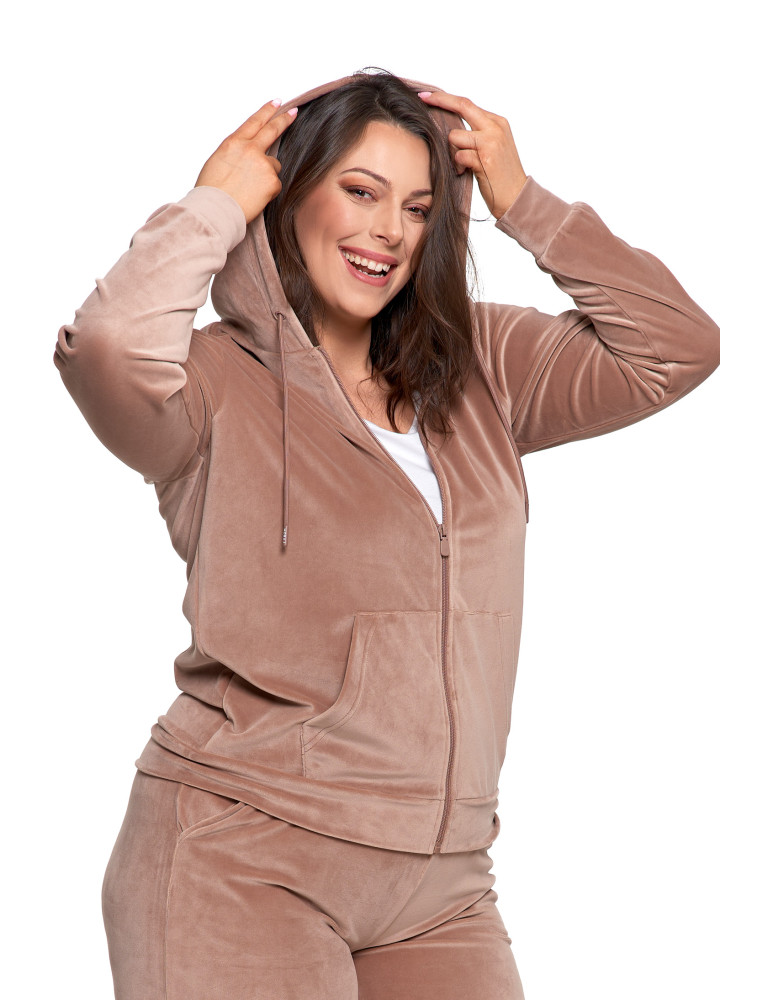 Bluzy - Bluza damska welurowa rozpinana z kapturem i kieszeniami MOKKA - produkt moraj.pl 14