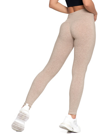 Legginsy - Legginsy damskie ocieplane z wysokim stanem i szerokim pasem BEŻOWY - produkt 12