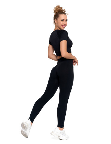Legginsy - Legginsy damskie ocieplane z wysokim stanem i szerokim pasem CZARNY - produkt 3