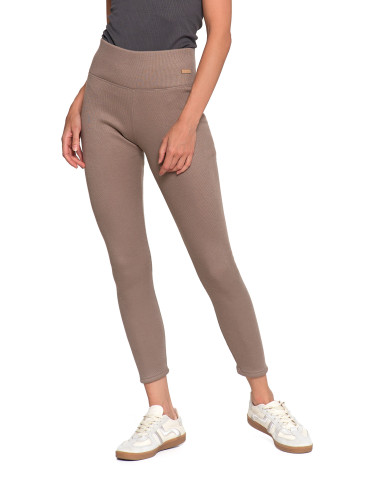 Legginsy - Prążkowane legginsy damskie z wysokim stanem ocieplane MOKKA - produkt 39