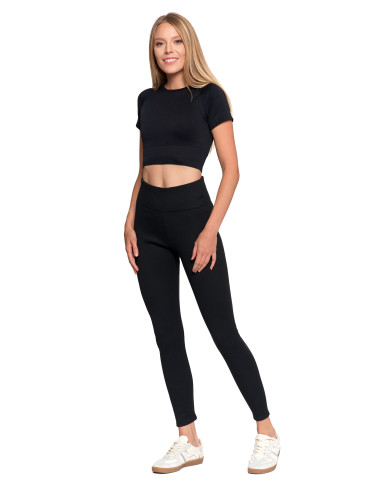 Legginsy - Prążkowane legginsy damskie z wysokim stanem ocieplane MOKKA - produkt 42