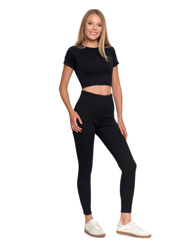 Legginsy - Prążkowane legginsy damskie z wysokim stanem ocieplane MOKKA - produkt 47