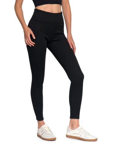 Legginsy - Prążkowane legginsy damskie z wysokim stanem ocieplane MOKKA - produkt 49