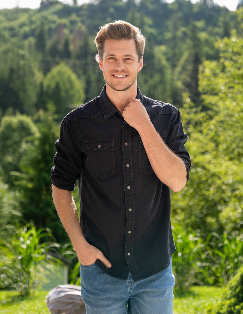 Koszulki, topy, koszule - Koszula męska jeansowa denim klasyczna CZARNY - produkt moraj.pl 13
