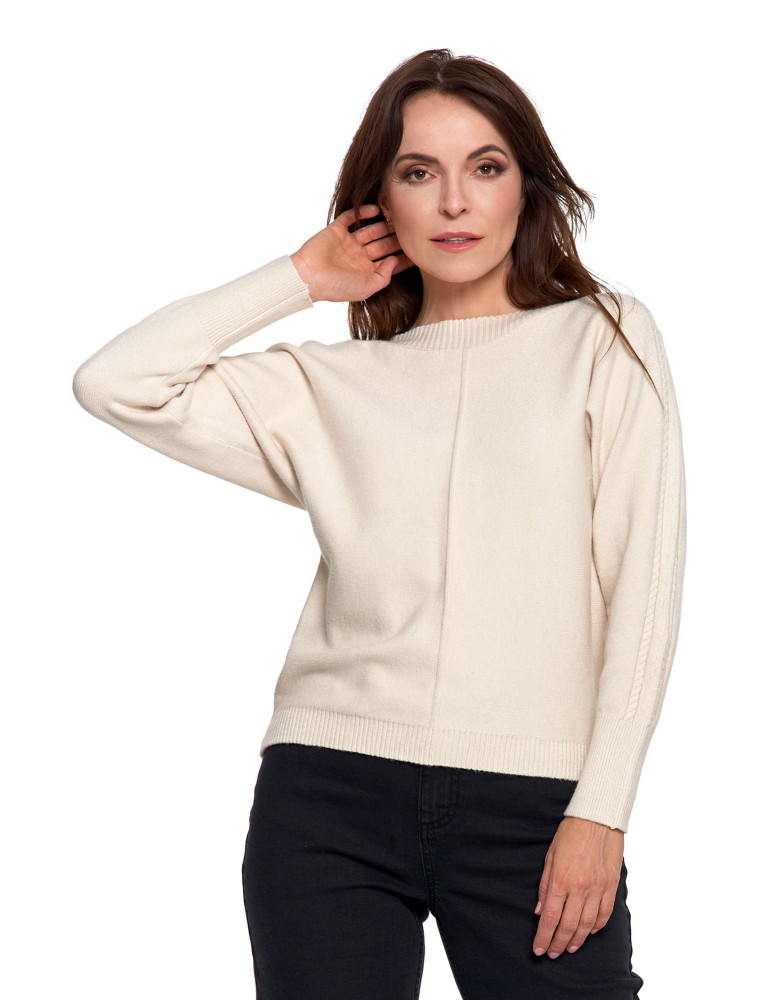 Swetry - Sweter damski wiskozowy o luźnym kroju KREMOWY - produkt moraj.pl 5