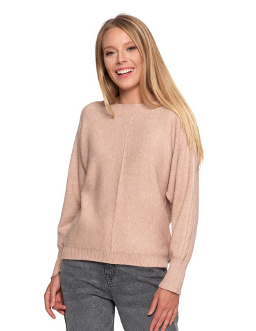 Swetry - Sweter damski wiskozowy o luźnym kroju BRĄZOWY - produkt 1