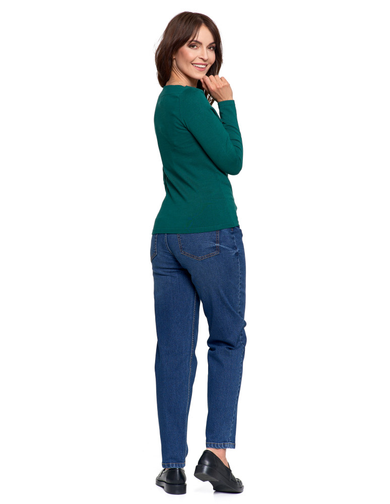 Swetry - Sweter damski z wiskozy cienki o dopasowanym kroju ZIELONY - produkt moraj.pl 4