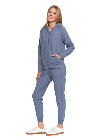 Bluzy - Bluza dresowa damska na zamek z kapturem luźna GRAFIT - produkt 1