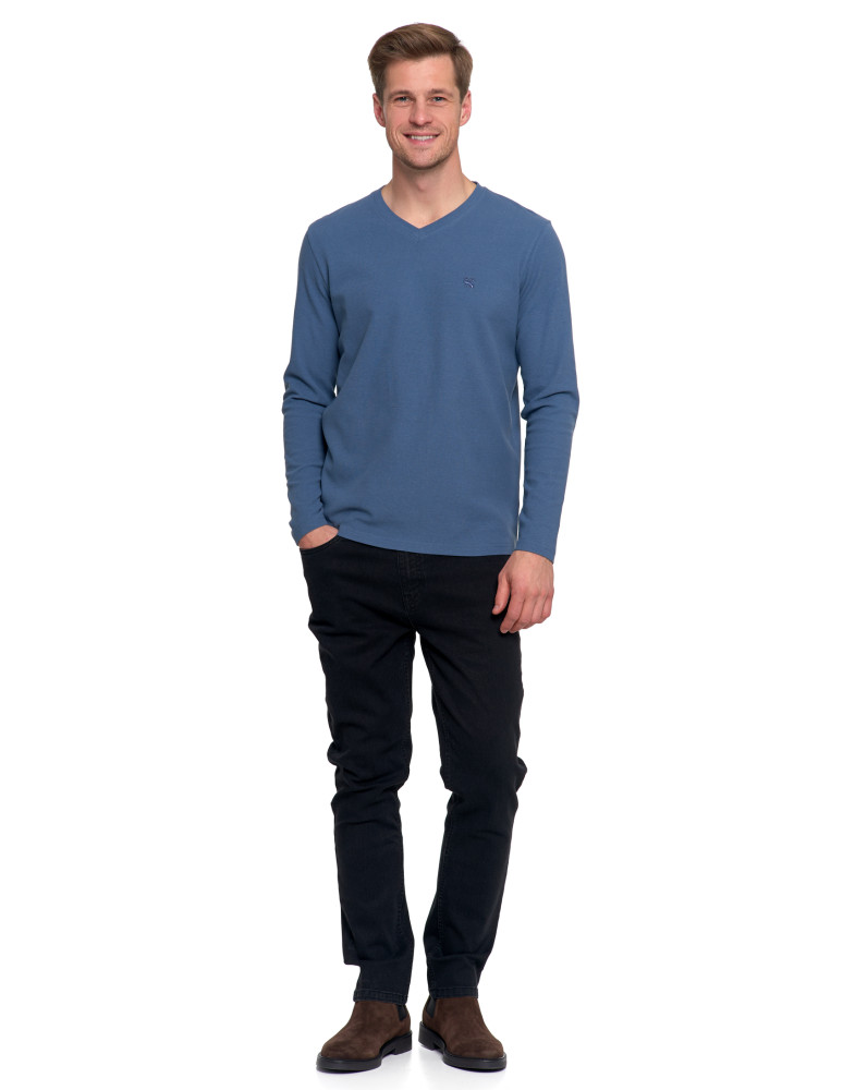 Koszulki, topy, koszule - Koszulka męska longsleeve z dekoltem w serek i haftem BRĄZOWY - produkt moraj.pl 4