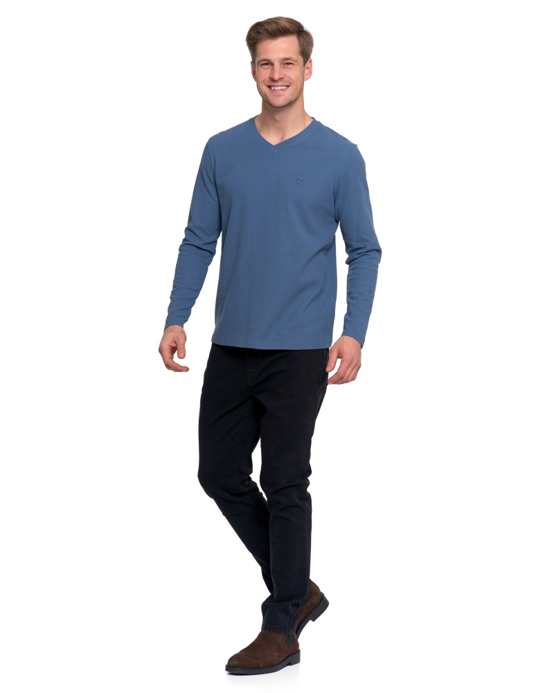Koszulki, topy, koszule - Koszulka męska longsleeve z dekoltem w serek i haftem BRĄZOWY - produkt moraj.pl 5