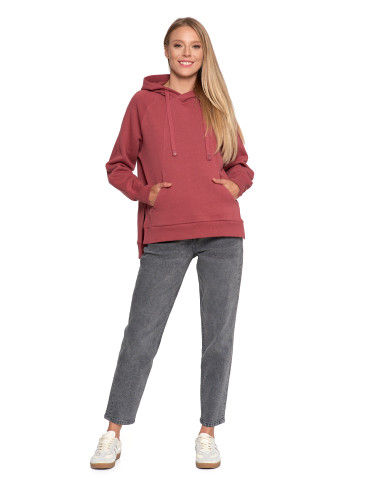 Bluzy - Bluza damska dresowa bawełniana luźna ocieplana RÓŻOWY - produkt 1