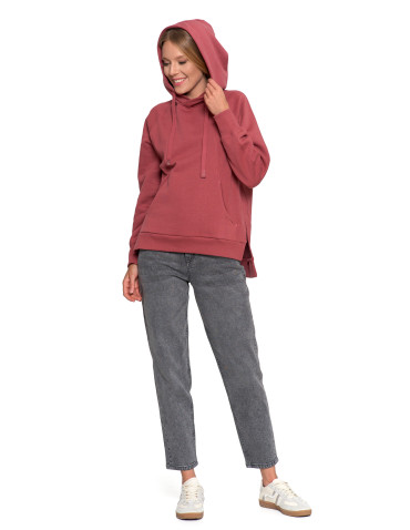 Bluzy - Bluza damska dresowa bawełniana luźna ocieplana RÓŻOWY - produkt 3