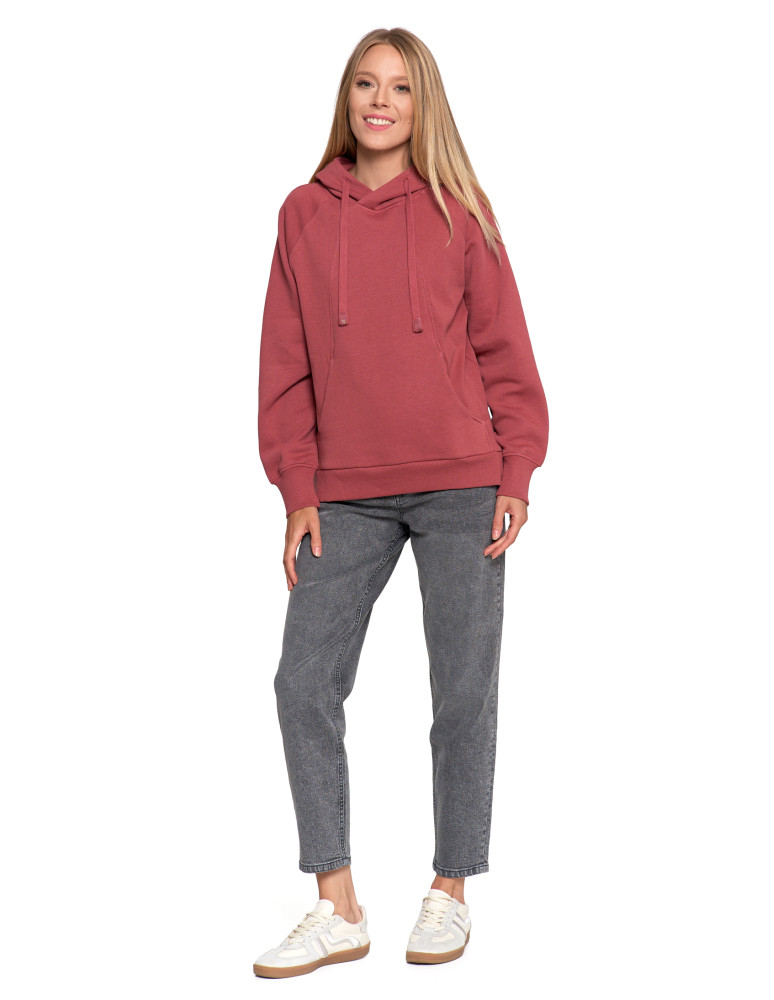 Bluzy - Bluza damska dresowa bawełniana luźna ocieplana RÓŻOWY - produkt moraj.pl 5