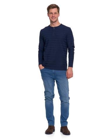 Koszulki, topy, koszule - Koszulka męska longsleeve bawełniany z guzikami SZARY - produkt 1