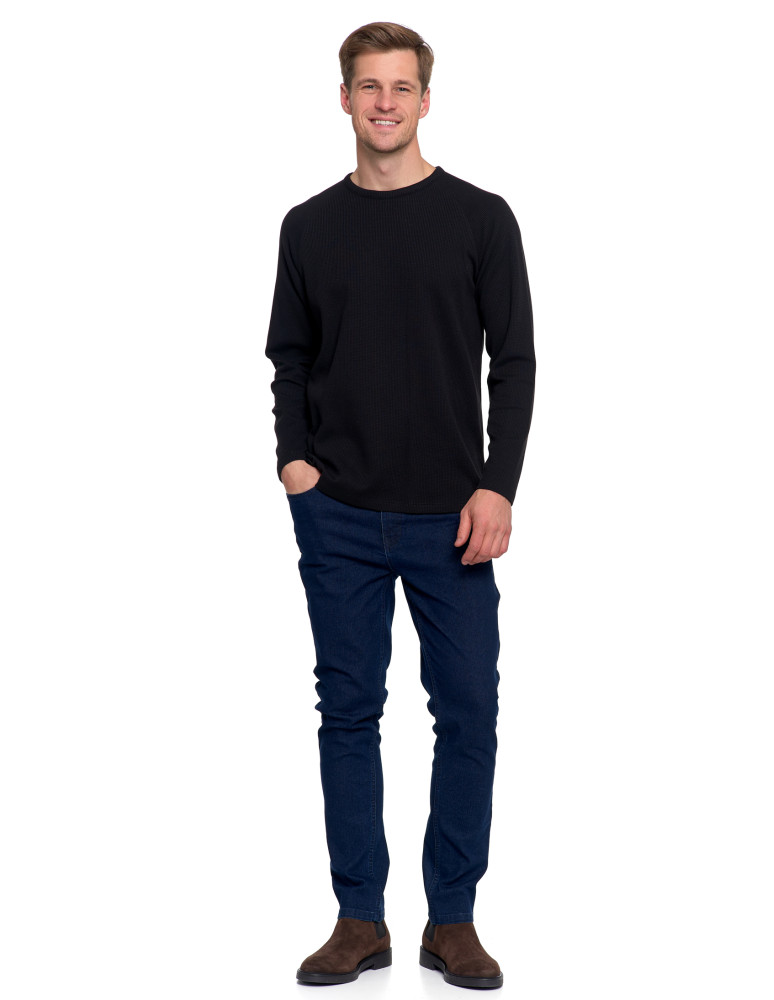 Koszulki, topy, koszule - Koszulka męska longsleeve ze strukturą i okrągłym CZARNY - produkt moraj.pl 1
