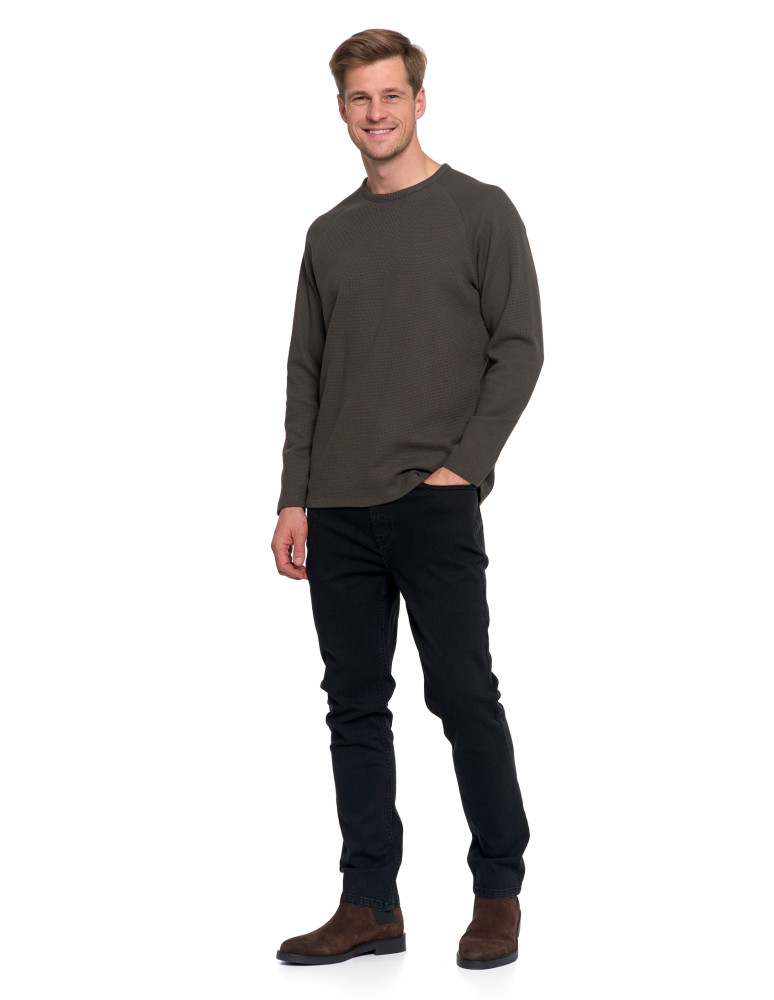 Koszulki, topy, koszule - Koszulka męska longsleeve ze strukturą i okrągłym KHAKI - produkt moraj.pl 2