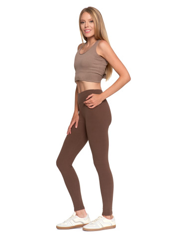 Legginsy - Legginsy damskie prążkowane z wysokim stanem MOKKA - produkt 2