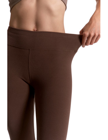 Legginsy - Legginsy damskie prążkowane z wysokim stanem MOKKA - produkt 5