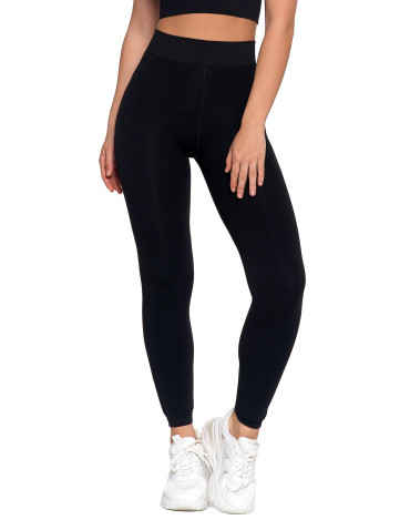 Legginsy - Damskie legginsy ocieplane z futerkiem i wysokim stanem CZARNY - produkt 6