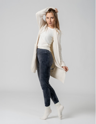 Legginsy - Legginsy damskie welurowe z wysokim stanem SZARY - produkt 1
