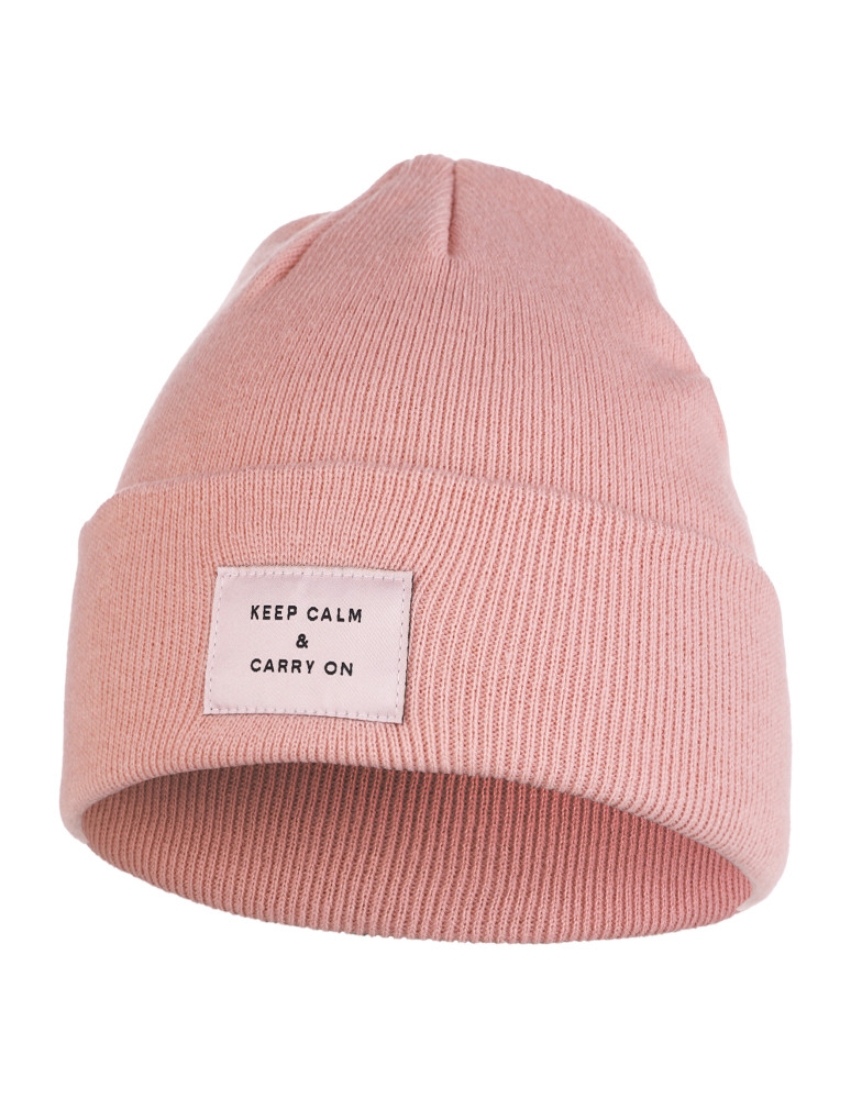 Czapki - Czapka damska beanie klasyczna z naszywką RÓŻOWY - produkt moraj.pl 1
