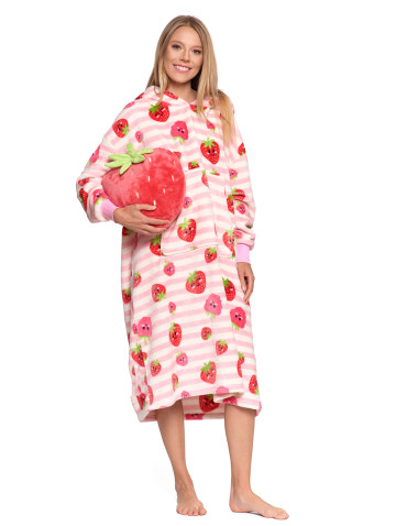 Kocobluzy - Kocobluza damska z kapturem i kieszenią w truskawkę RÓŻOWY - produkt 1