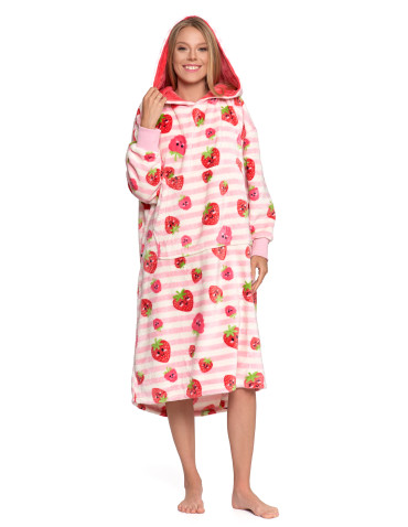 Kocobluzy - Kocobluza damska z kapturem i kieszenią w truskawkę RÓŻOWY - produkt 2