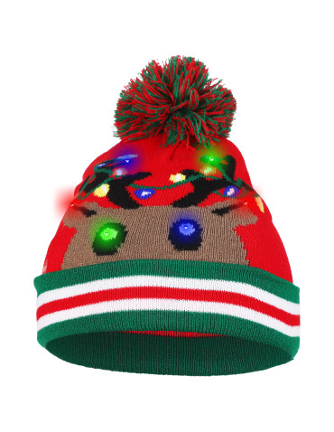 Czapki - Czapka świąteczna LED z pomponem WZÓR 2 - produkt 2