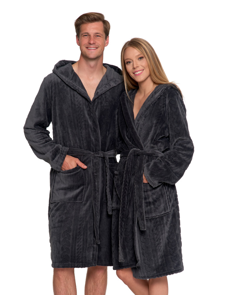 Piżamy - Ciepły szlafrok unisex z kapturem GRAFIT - produkt moraj.pl 1