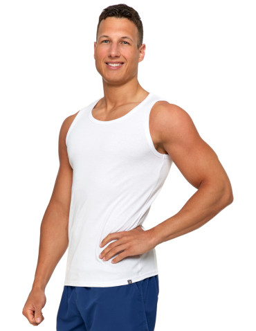 Podkoszulki - Podkoszulka męska bawełniana typu tank top na ramiączkach BIAŁY - produkt 2
